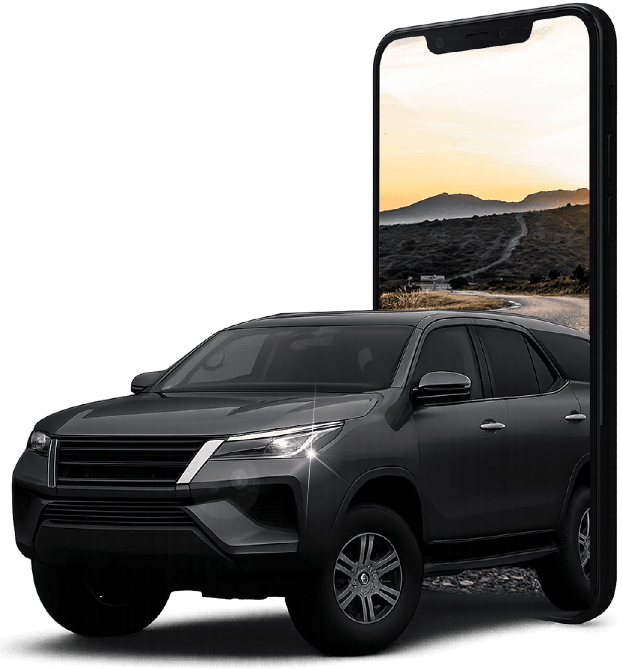 Car emerging from phone